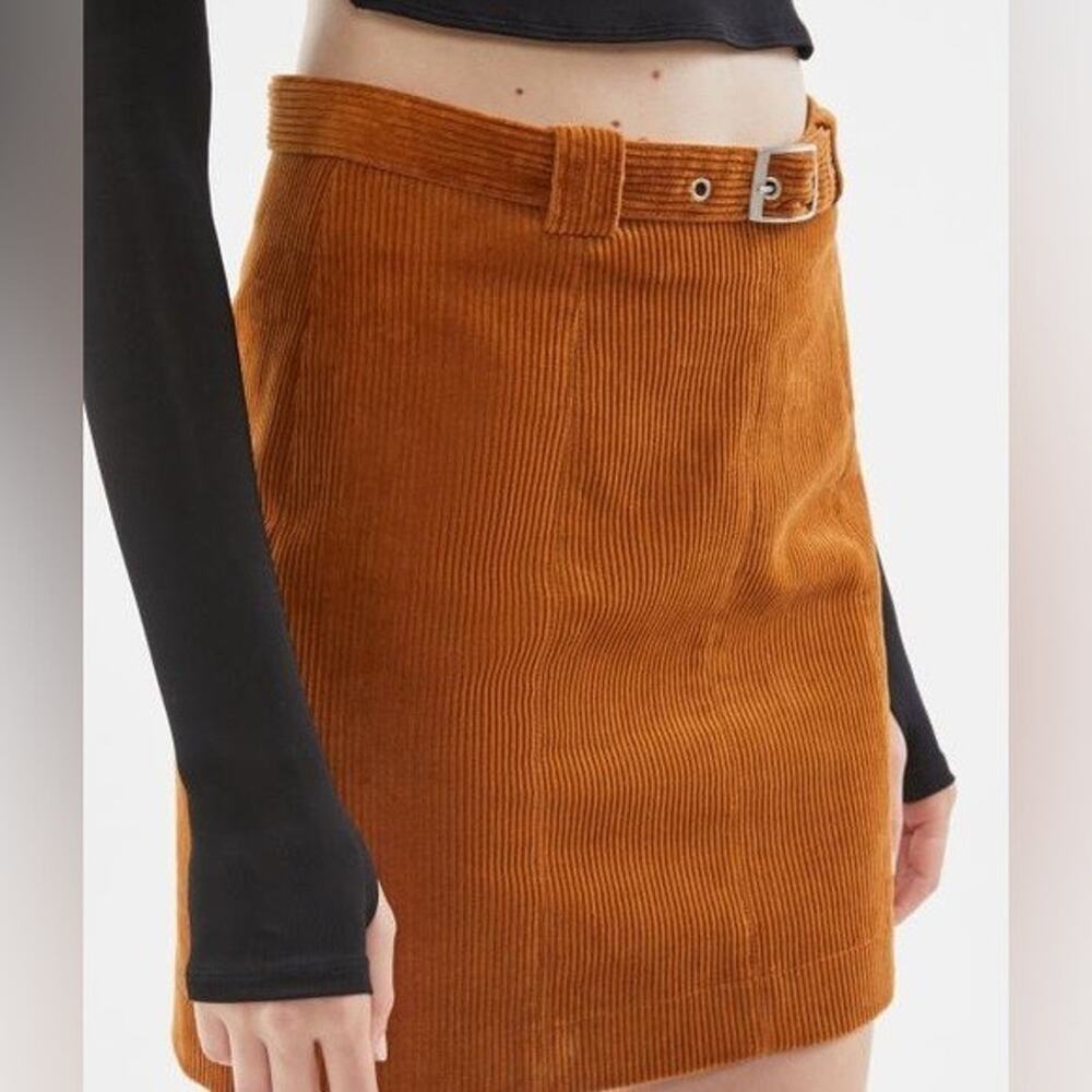 NWT Urban Outfitters Belted Corduroy Mini Skirt Size S Brown High Waist Side Zip